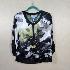 09198 Chico's black, green & white silk blend blouse 0 S